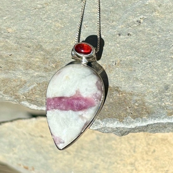 Pink Tourmaline in Quartz & Garnet Necklace